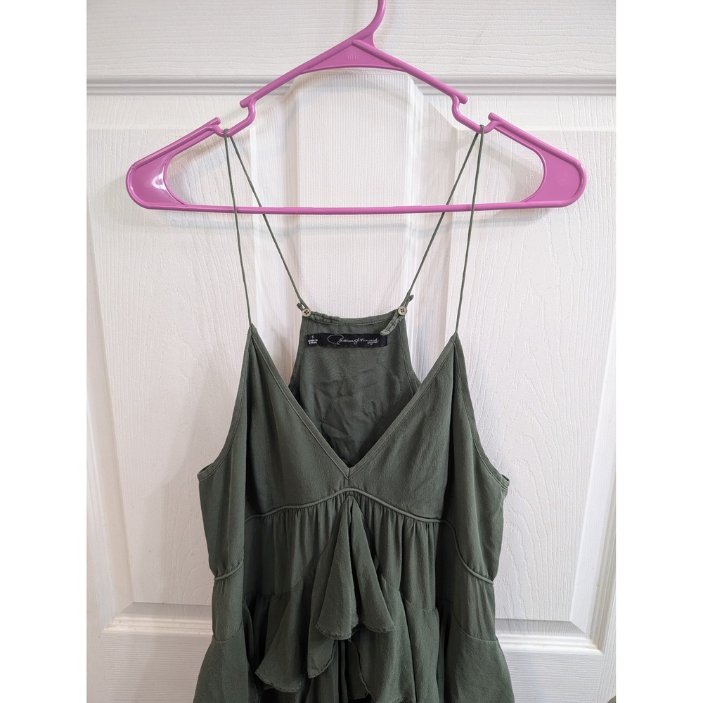 Patterson J Kincaid Ruffle Mini Dress Womens Olive Green Boho - Size M - Picture 3 of 5